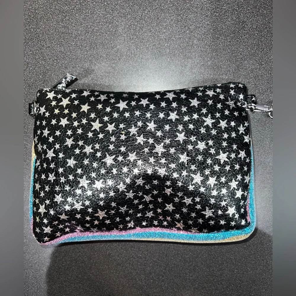 NWOT Bari Lynn wristlet makeup cosmetics bag pouch wallet rainbow shimmer shiny